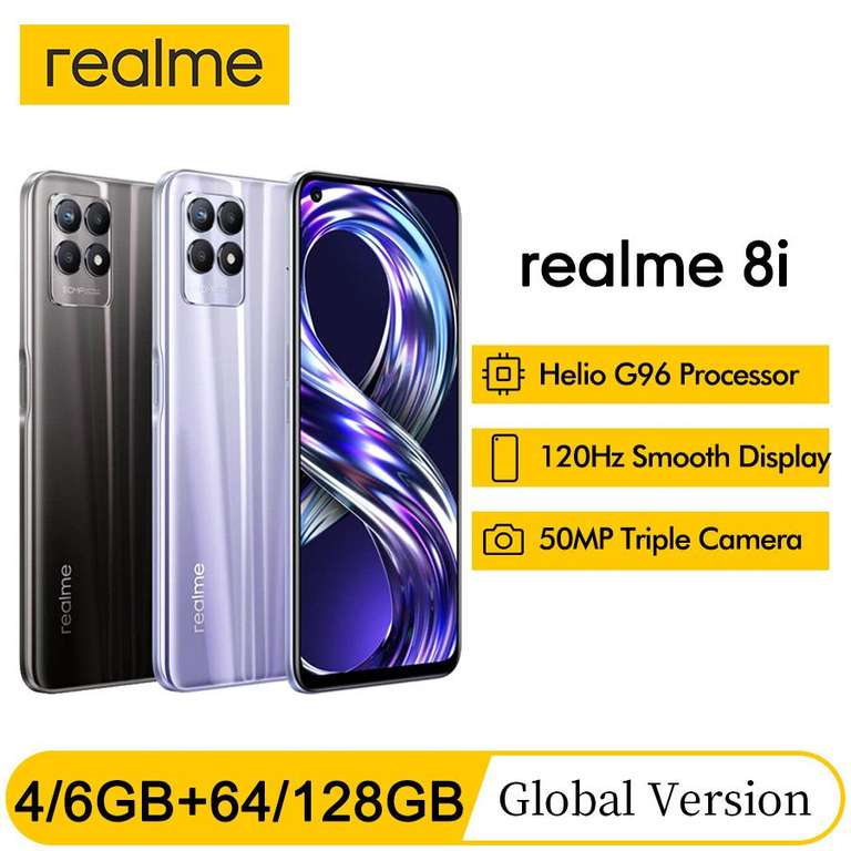 Смартфон realme 8i, глобальная версия, 4/64GB + в подарок бесплатно наушники Realme Q2