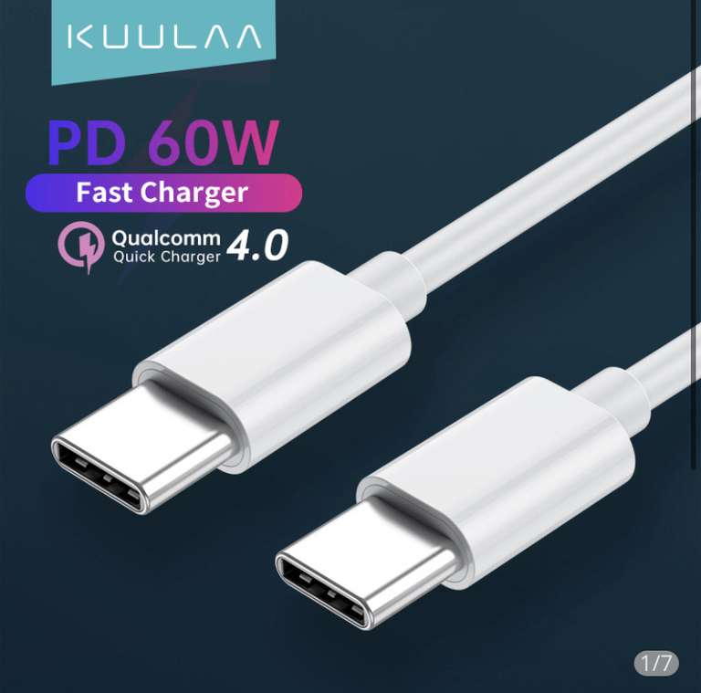 Кабель KUULAA PD60W USB Type C к USB Type C, 0.5 м