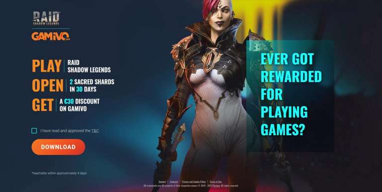 [PC] 30 евро на счет Gamivo тем, кто установит Raid Shadow Legends и получит два священных кристалла