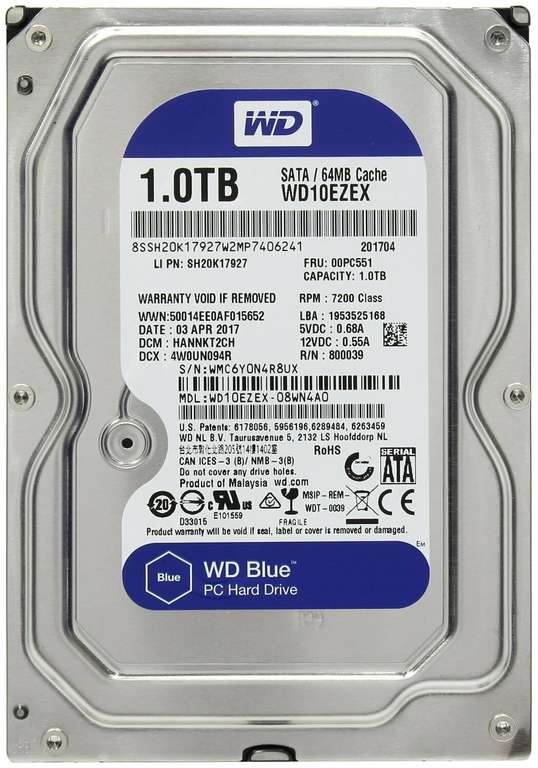 Жесткий диск Western Digital WD Blue 1 ТБ WD10EZEX (2660₽ для новых пользователей)