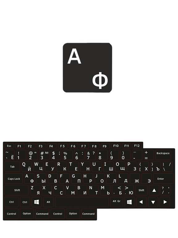Наклейка на клавиатуру с русскими буквами на черном фоне