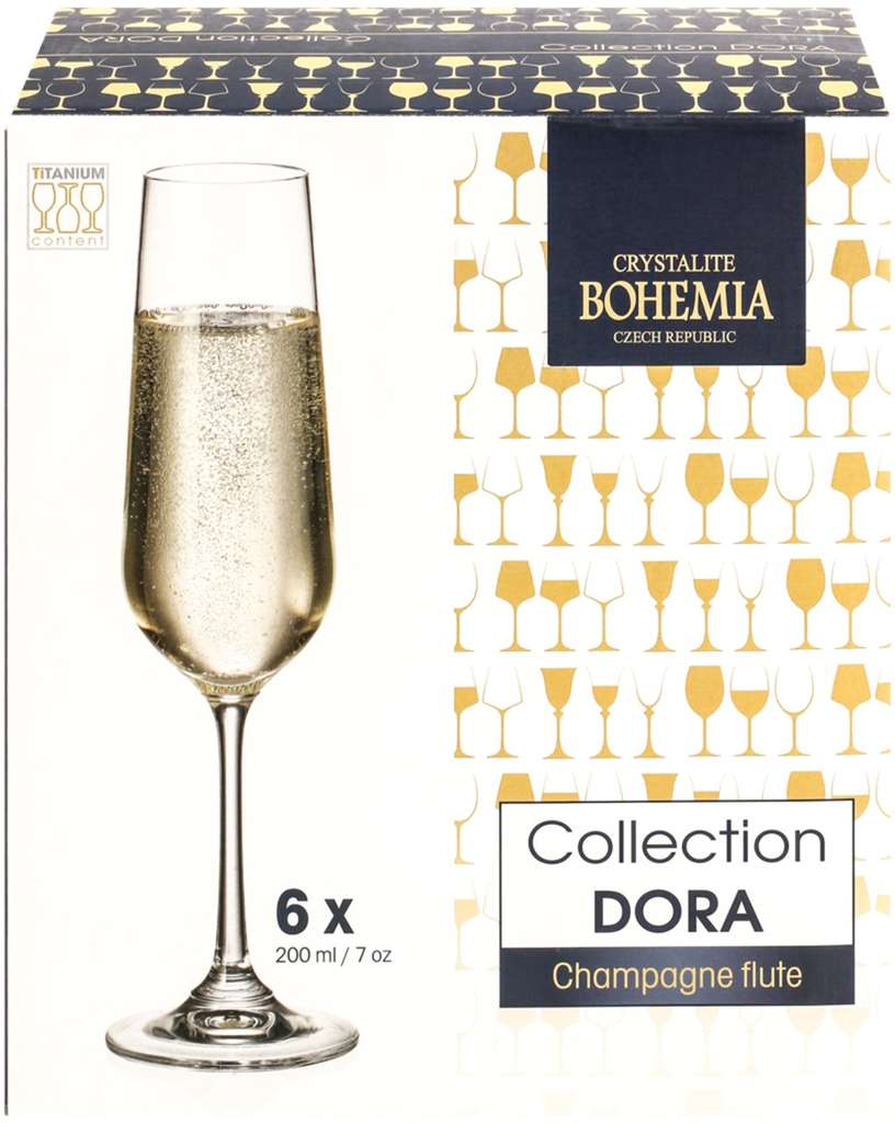 Набор бокалов для шампанского CRYSTALITE BOHEMIA Дора 200мл Арт. 1SF73/200, 6шт, Чехия, 6 шт
