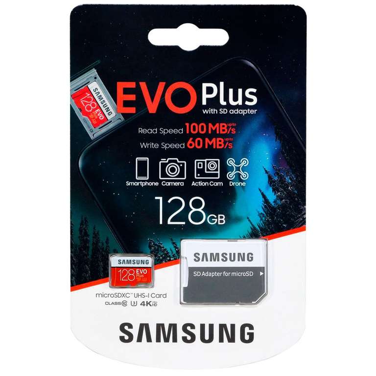 Карта памяти MicroSD Samsung EVO Plus 128Gb Class10 UHS-I (MB-MC128HA/RU)