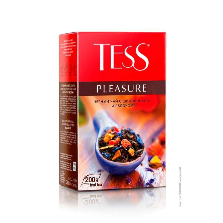 Чай Tess Pleasure листовой, черный, с шиповником и яблоком, 200 г