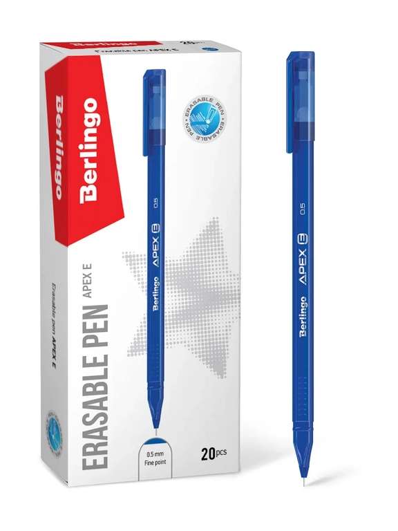 Ручка гелевая стираемая Berlingo Apex E синяя, 0,5 мм, 20 штук