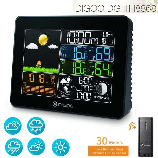 Цветная метеостанция Digoo TH8868 с выносным датчиком