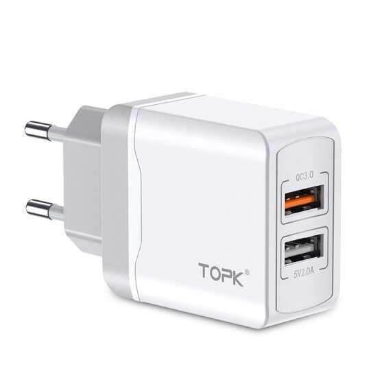 Зарядное устройство TOPK 18W QC 3.0 Dual USB