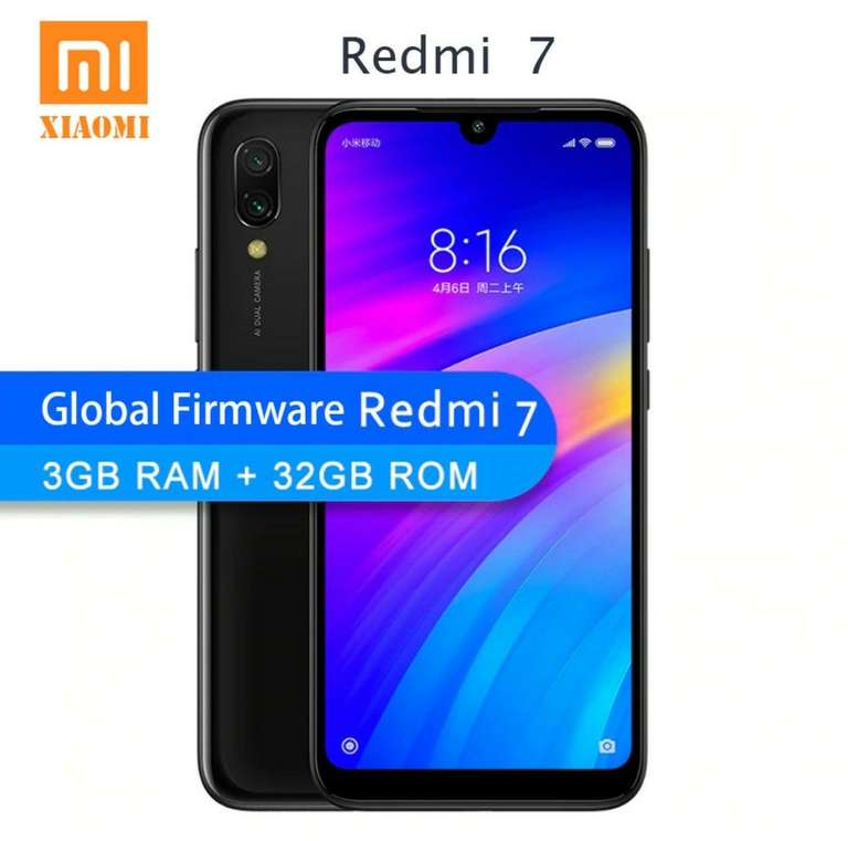 Xiaomi Redmi 7 3/32 Гб (black), глобальная версия, смартфон