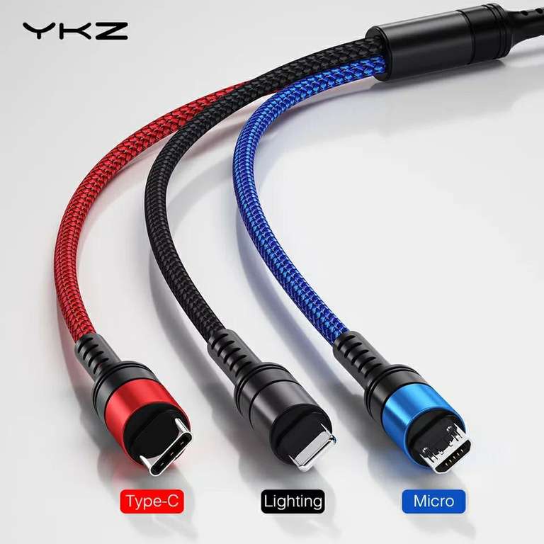 Трехголовые кабели YKZ с купоном от 1.49$