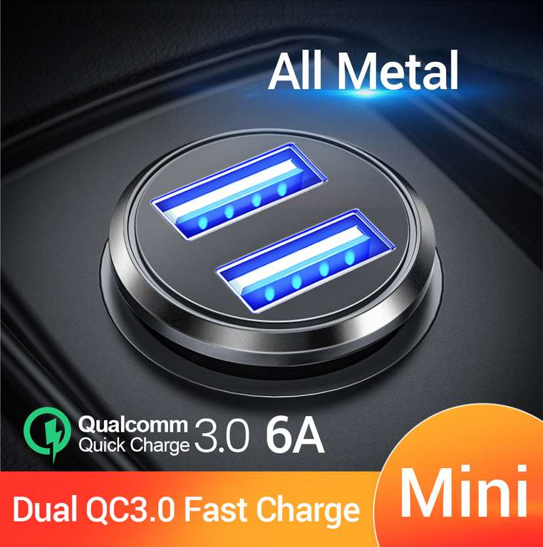 Автомобильное зарядное FIVI QC 3.0 с 2-мя USB за 1.89$