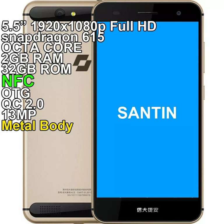 Santin actoma ace (NFC , SD615, FullHD, QC 2.0 , 2/32)