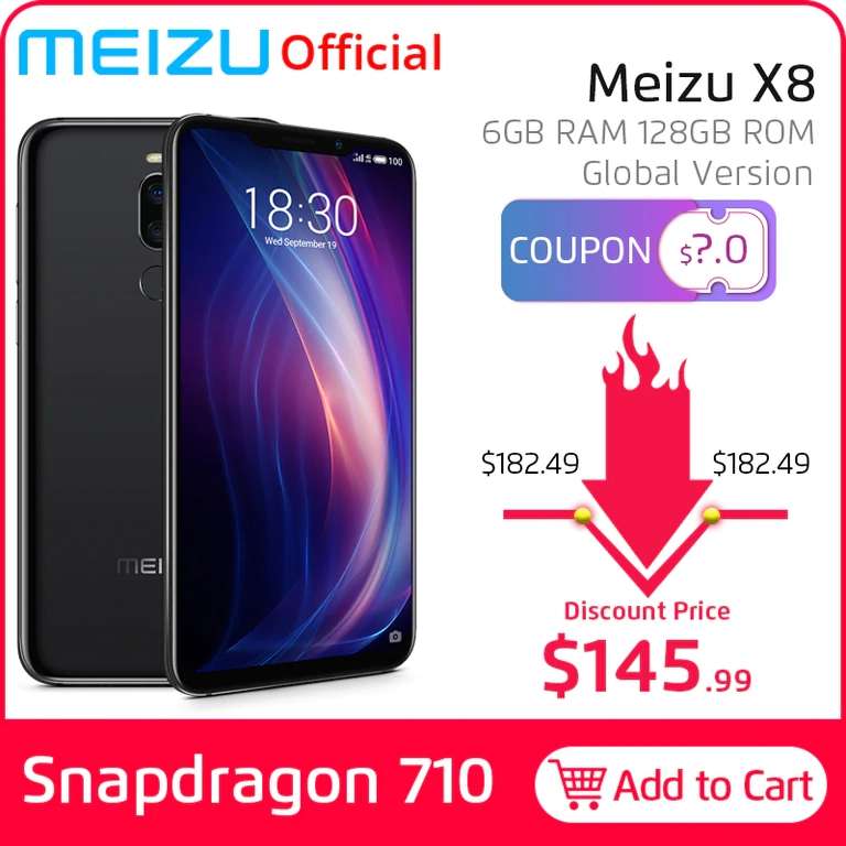 Meizu X8 6/128 GB Глобальная версия (с купоном али до 8 895₽)