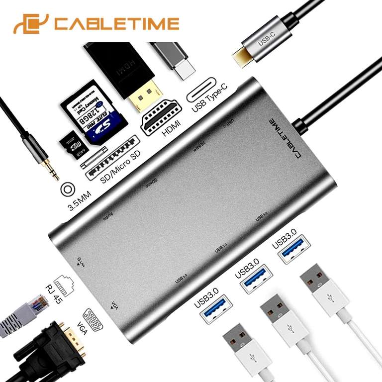 USB хаб 10в1 для PC Cabletime