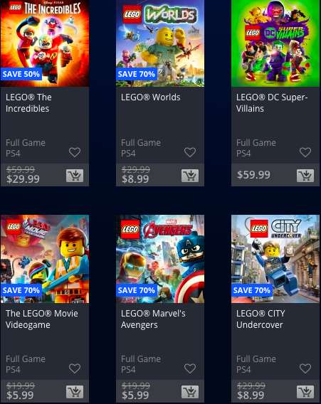 [PS4] Распродажа Lego игр в американском PlayStation Store (примеры в описании)