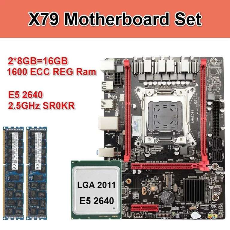[11.11] Комплект материнской платы Kllisre X79 M2 с Xeon LGA2011 E5 2640 C2 2x8 ГБ = 16 Гб 1600 МГц DDR3