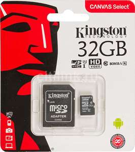 Карта памяти microSDHC UHS-I U1 KINGSTON Canvas Select 32 ГБ, 80 МБ