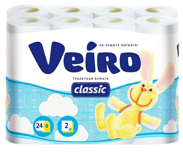 Туалетная бумага Veiro Classic белая 2 слоя 24 рулона (9 рублей за рулон)