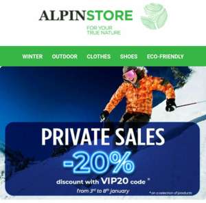 Alpinstore Промокод -20% на все, кроме распродажи