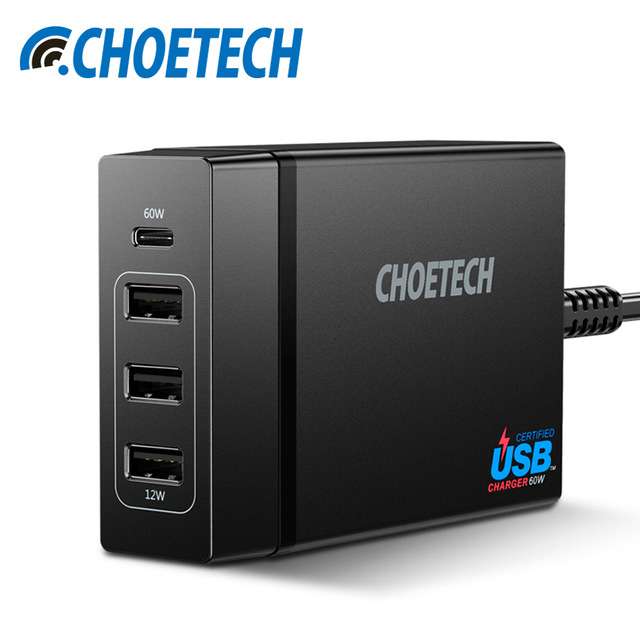 Зарядное устройство Choetech с 3 портами USB QC2.0 и одним портом USB TYPE-C c купоном за 32.04$