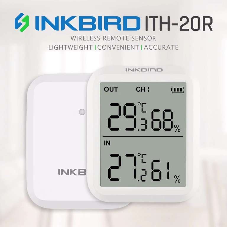 Гигрометр/термометр Inkbird ITH-20R с 1 выносным датчиком за 14.31$