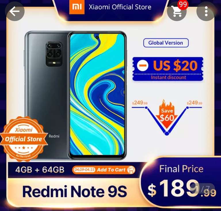 Смартфон Xiaomi redmi note 9S