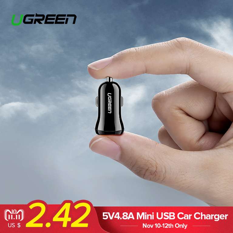 Автомобильное зарядное устройство Ugreen USB 4.8A за $2.50