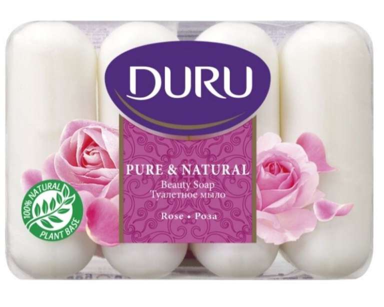 Мыло кусковое DURU Pure & natural Роза, 4 шт., 85г
