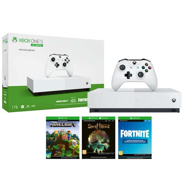 Игровая консоль Xbox One S Microsoft S 1TB All Digital+SeaOfThieves+Minecraft+Fortnite