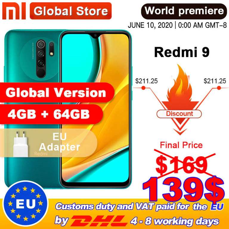 Смартфон Redmi 9 Global на 4 + 64Гб/NFC
