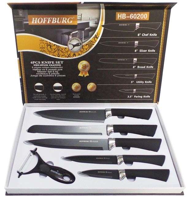 Набор кухонных ножей "Hoffburg", цвет: черный, 6 предметов, HB-60200
