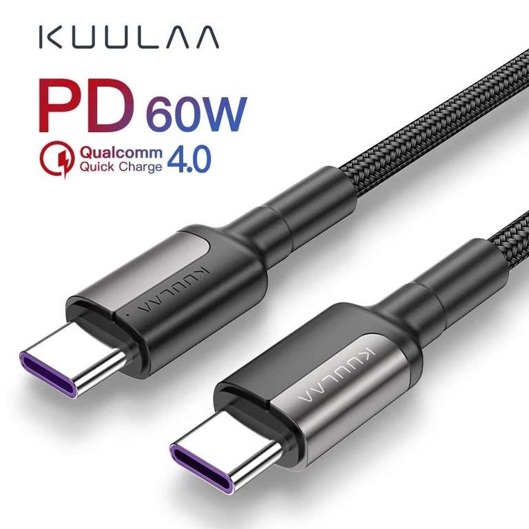 Кабель Kuulaa USB Type C к USB Type C 60 Вт PD Быстрая зарядка 4,0 USB-C