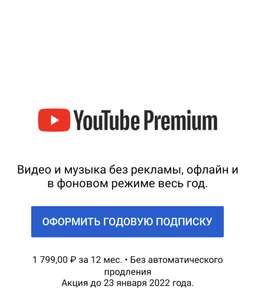 Годовая подписка на YouTube Premium