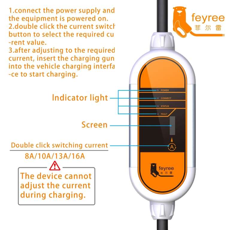 Портативное зарядное устройство для электромобилей Feyree, 16A, 3.5KW