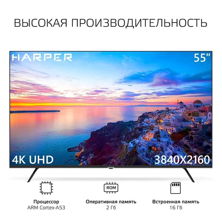 4k IPS Телевизор 55" Harper 55U770TS Smart TV (с картой OZON)