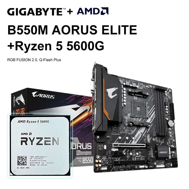 Комплект: материнская плата GIGABYTE B550M AORUS ELITE + процессор AMD Ryzen 5 5600G