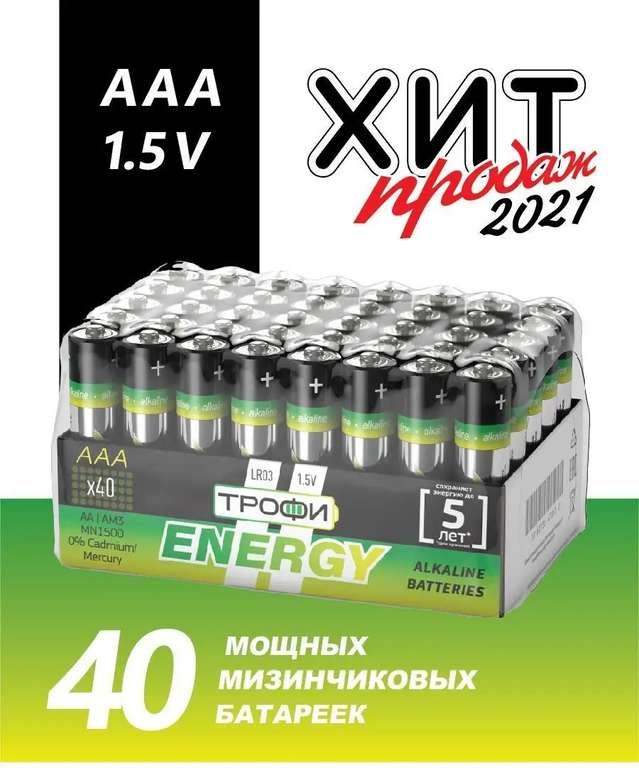 Батарейки ТРОФИ алкалиновые AAA 40 штук