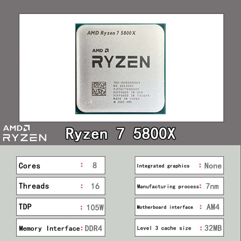 Процессор AMD Ryzen 7 5800X (8/16, 3.8 Гц)