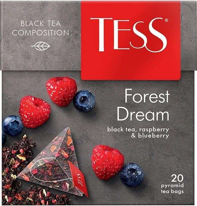 [МСК и др.] Чай в пирамидках черный Tess Forest Dream, со вкусом малины и черники, 20 пирамидок