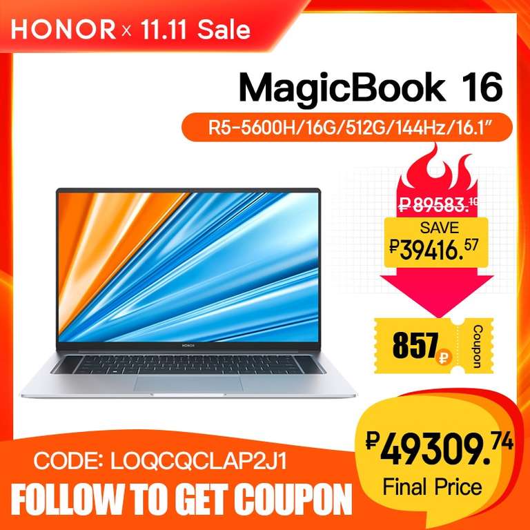 Ноутбук Honor MagicBook 16 Ryzen 5 5600H,16 ГБ 512 ГБ IPS 144Hz