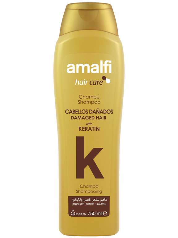 Шампунь для ухода за волосами AMALFI с кератином damaged hair 750 мл, Испания