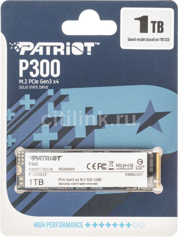 SSD накопитель Patriot P300 P300P1TBM28 1ТБ, M.2