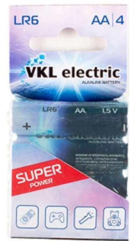 Батарейка АА Alkaline VKL electric LR 6, 4 шт.