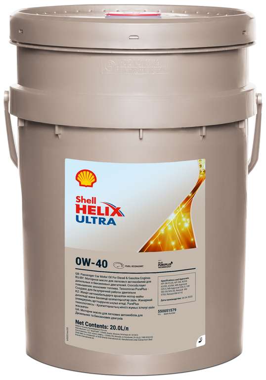 Синтетическое моторное масло SHELL Helix Ultra 0W-40, 20 л