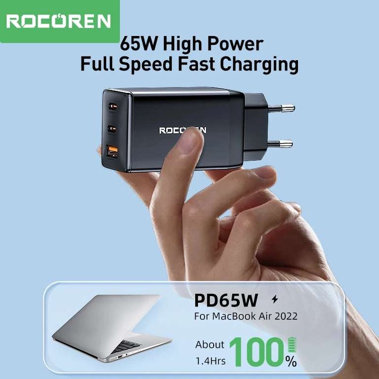 Зарядное устройство Rocoren PD 65 Вт GaN QC 4,0 3,0 USB Type-C