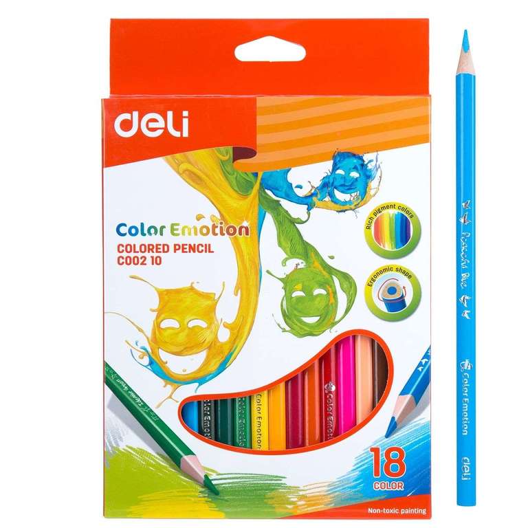 Акция 1+1 на канцтовары (например, 2 шт - карандаши цветные Deli Color Emotion 18 цветов 458043)