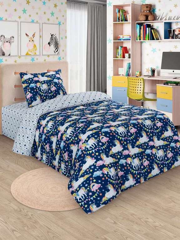 Комплект постельного белья Мир Снов, 1,5 спальный (100% хлопок, наволочка 50x70), по Ozon карте