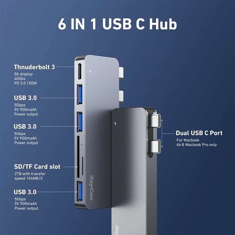 USB-хаб RayCue для MacBook, 7-в-2