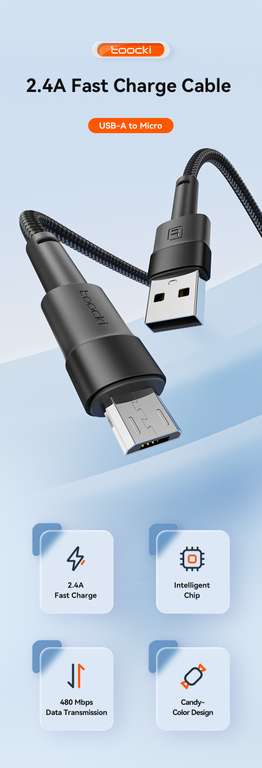 Toocki кабель зарядки Micro-usb, 2,4A, 1m