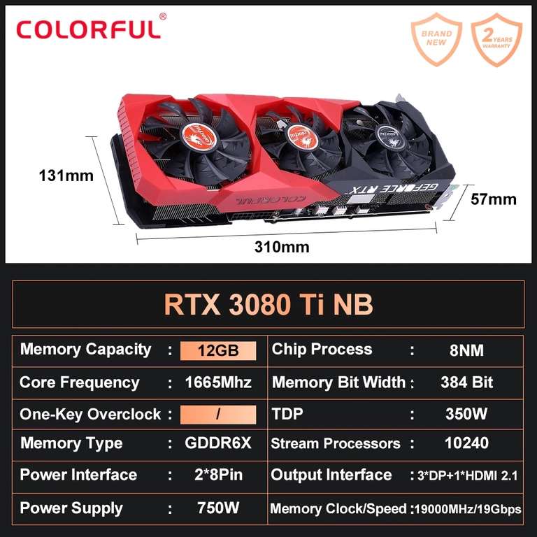 Видеокарта Colorful GeForce RTX 3080 Ti BATTLE-AX (82.472₽ через QIWI)