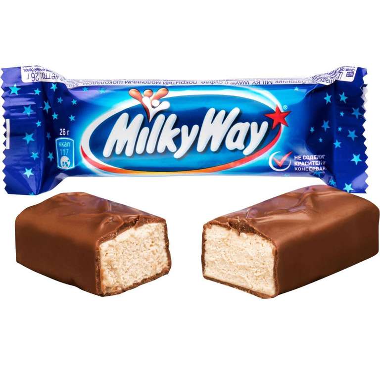 Шоколадные батончики Milky Way, 36 шт по 26 г , Нуга, молочный шоколад (по Ozon карте)